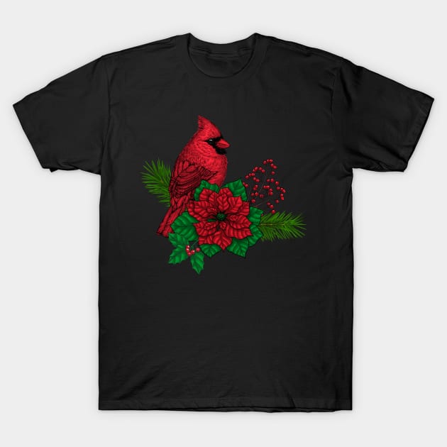 Red Cardinals on Christmas decoration T-Shirt by katerinamk